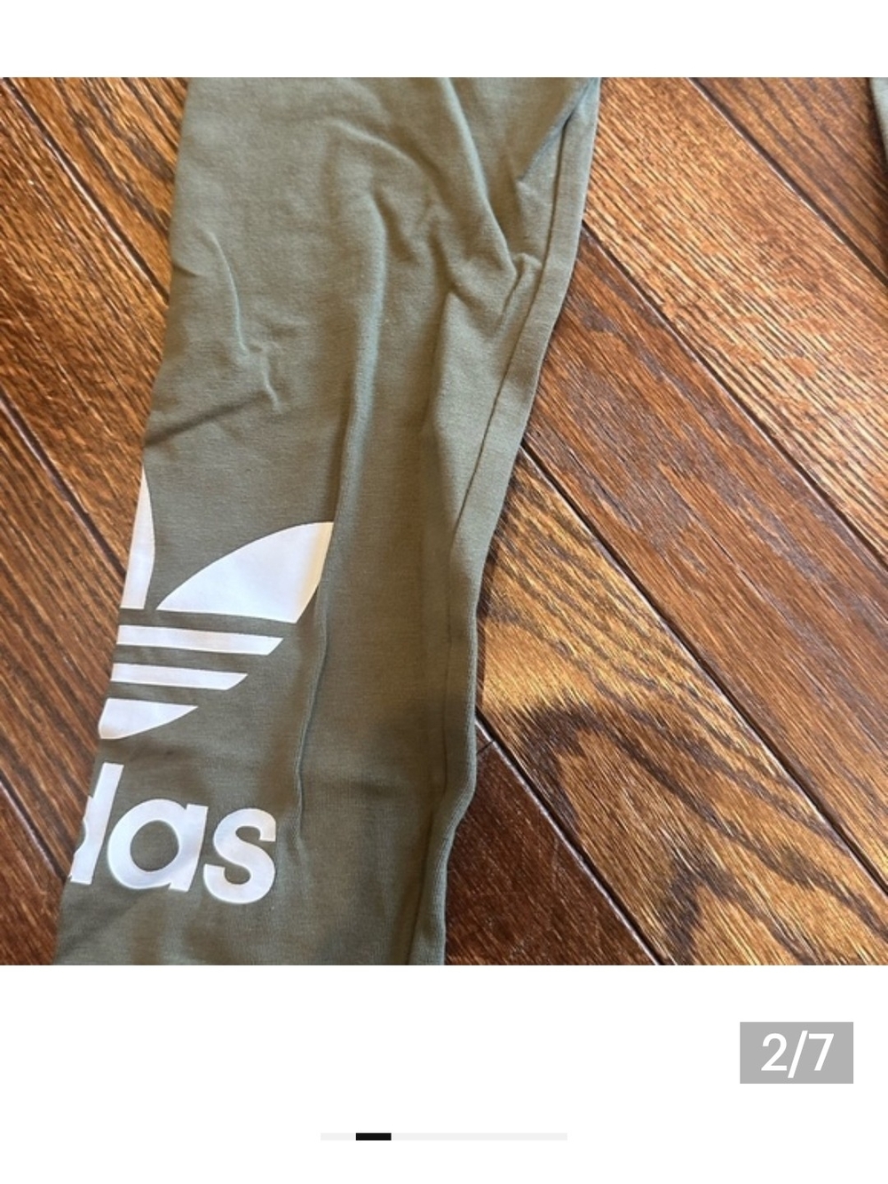 Adidas Olive Green Leggings with White Trefoil Logos Women's XS - Picture 2 of 3